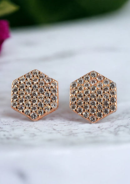 Enchanted Rose Hexagems 925 Sterling Silver Studs(Rosegold)