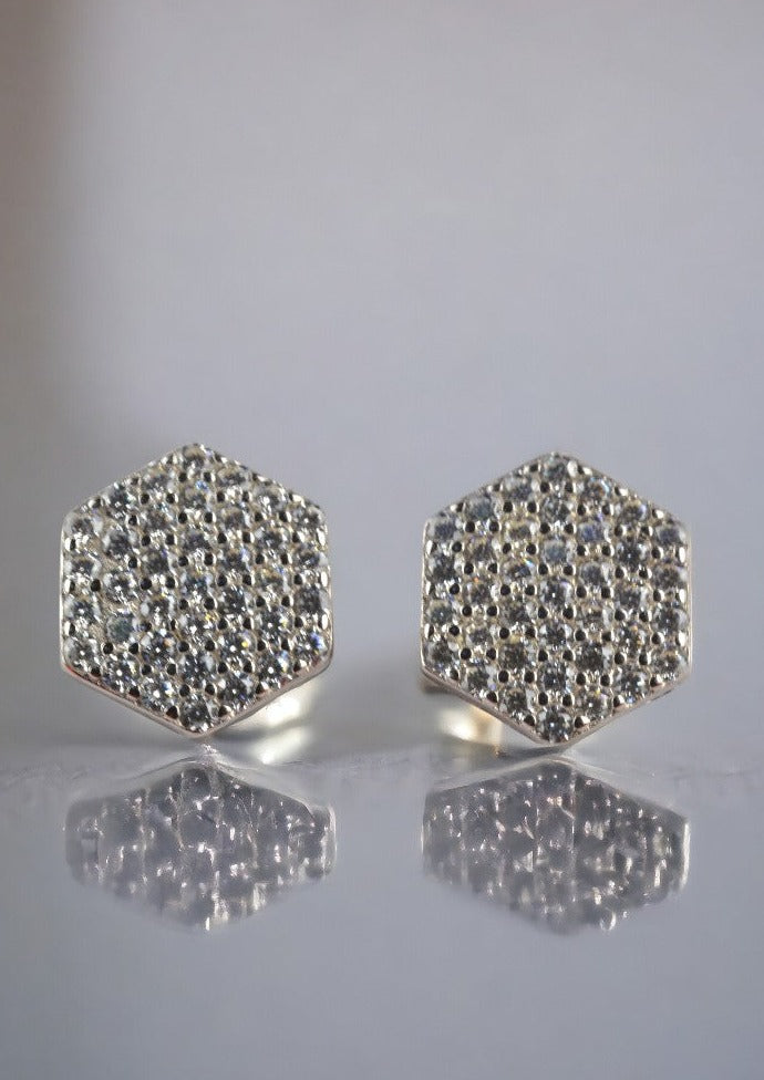 Enchanted Hexagems 925 Sterling Silver Studs (Silver)