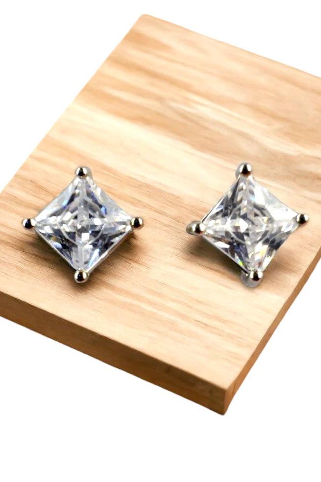 925 Sterling Silver Square Zircon Studs