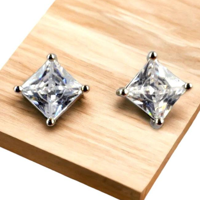 925 Sterling Silver Square Zircon Studs