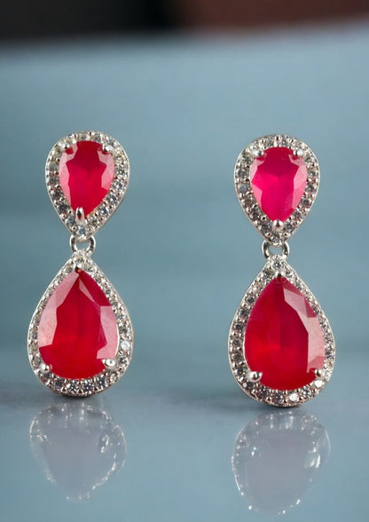 925 Sterling Silver Ruby Red Drop Earring