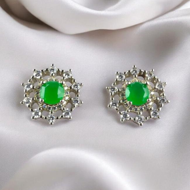 925 Sterling Silver Emerald Green Zircon Studs