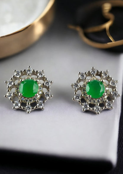 925 Sterling Silver Emerald Green Zircon Studs