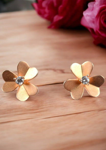 925 Sterling Silver RoseGold Flower Studs