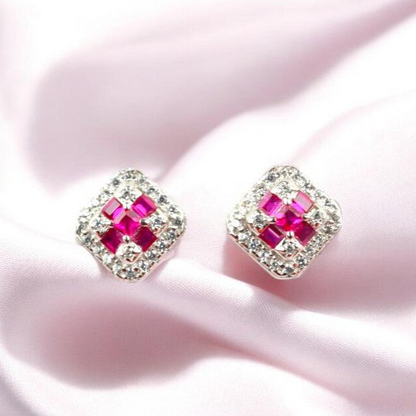 925 Sterling Silver Ruby Red Zircon Studs