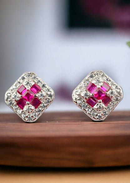 925 Sterling Silver Ruby Red Zircon Studs