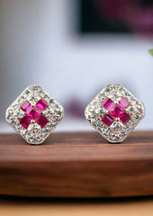 925 Sterling Silver Ruby Red Zircon Studs