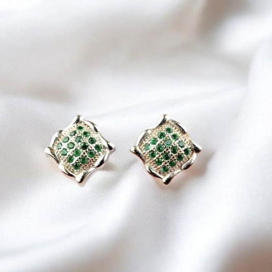 925 Sterling Silver Emerald Green Zircon Studs