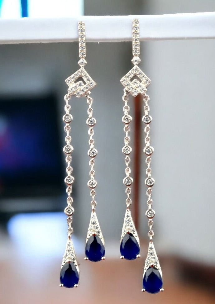 925 Sterling Silver Royal Blue Drop Earring