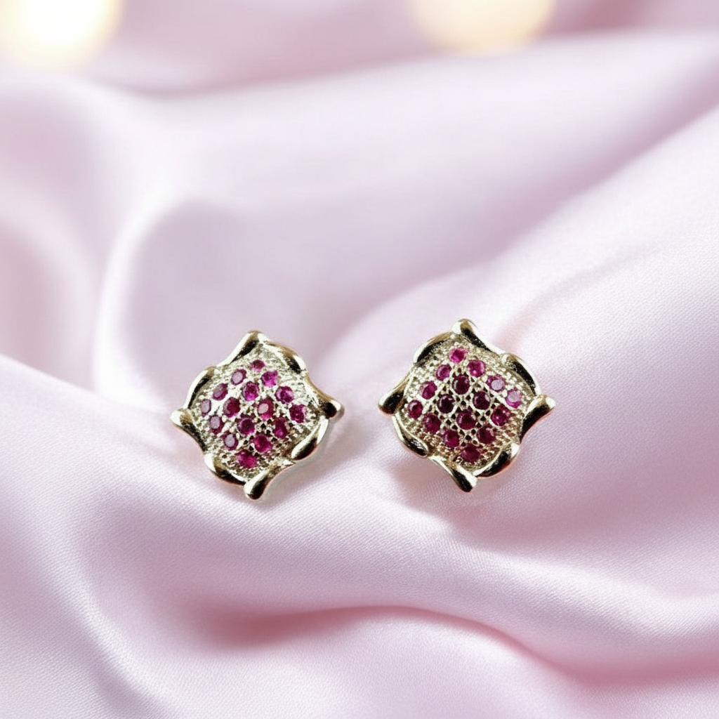 925 Sterling Silver Ruby Red Zircon Studs