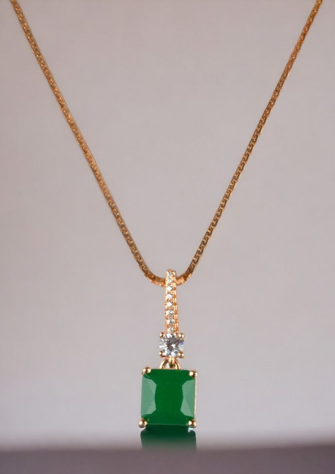 925 Sterling Silver Rose Gold Emerald Green Pendant With Chain