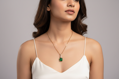 925 Sterling Silver Rose Gold Emerald Green Pendant With Chain