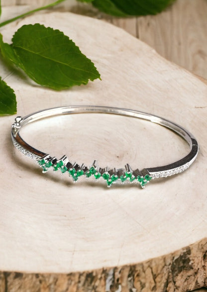 925 Sterling Silver Emerald Green Kada Bracelet