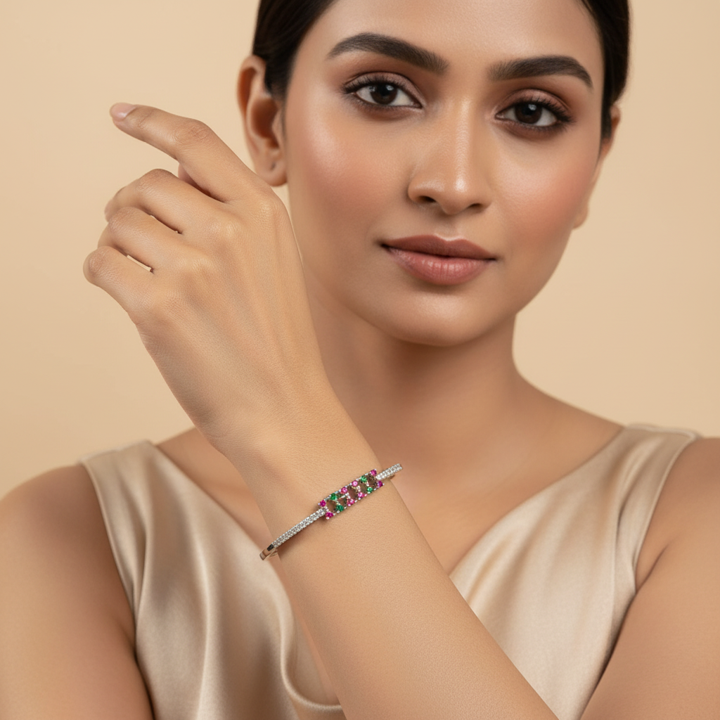 925 Sterling Silver Multicolor Kada Bracelet