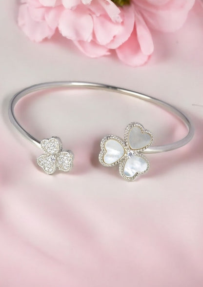 925 Sterling Silver Flower Kada Bracelet