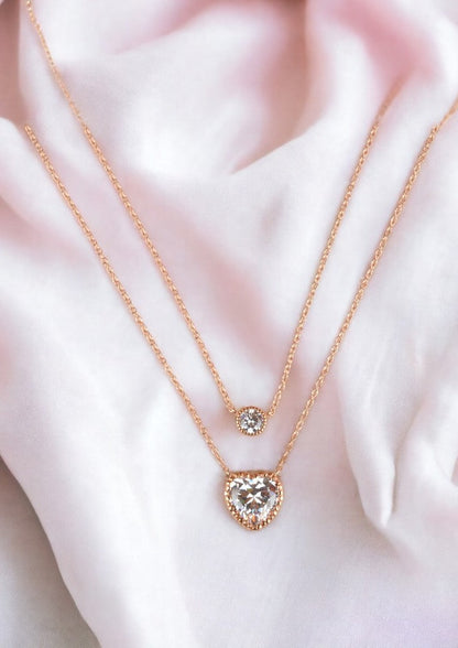 925 Sterling Silver Rose Gold Layered Heart Necklace