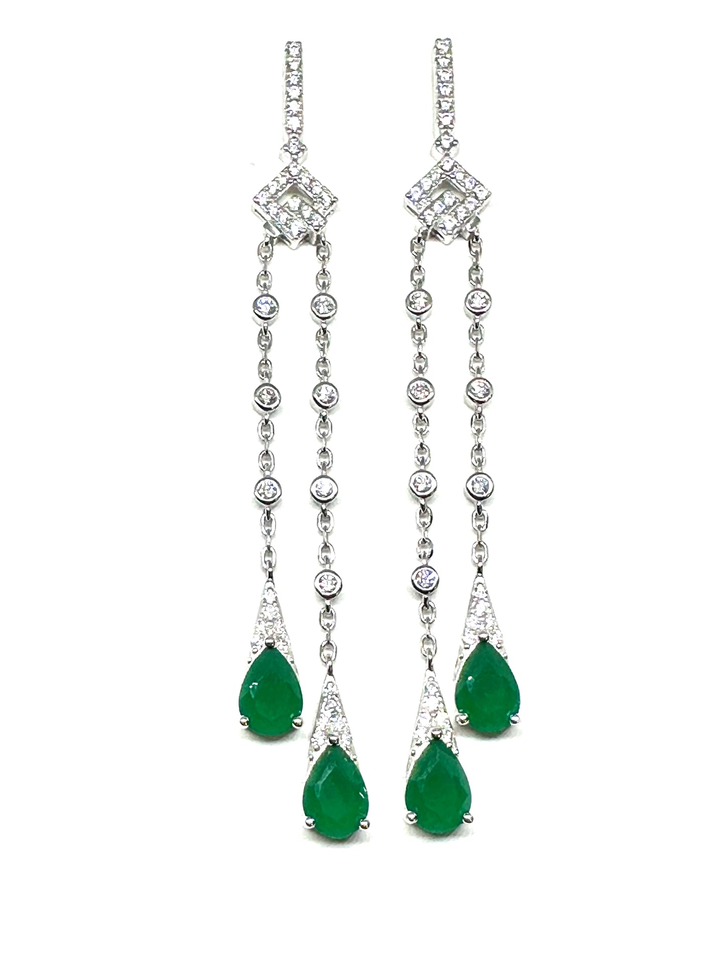 925 Sterling Silver Emerald Green Drop Earring