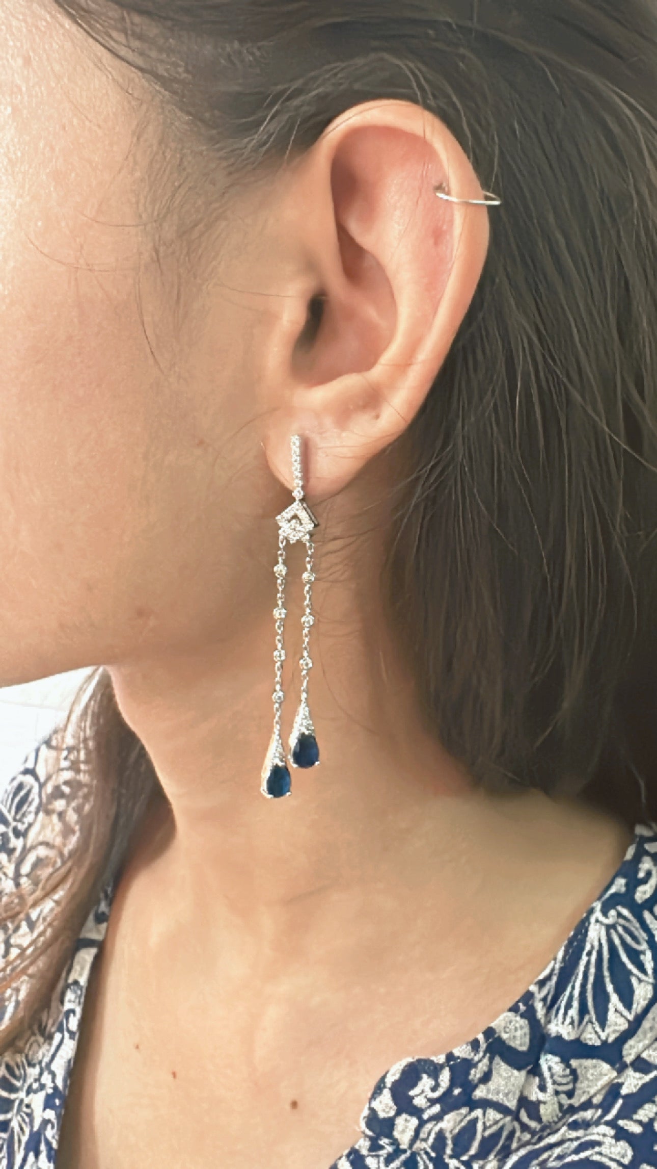 925 Sterling Silver Royal Blue Drop Earring