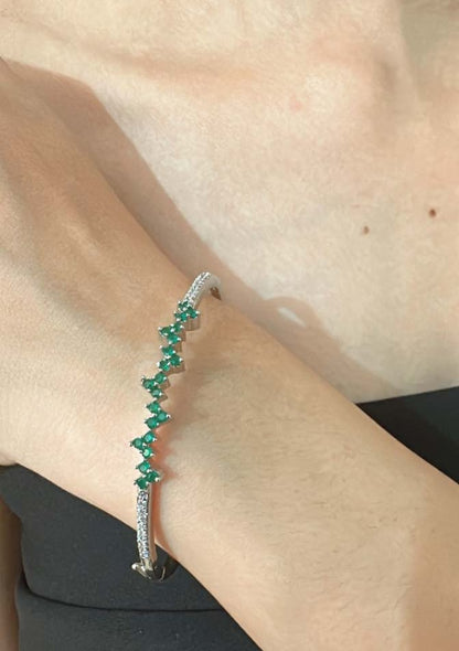 925 Sterling Silver Emerald Green Kada Bracelet