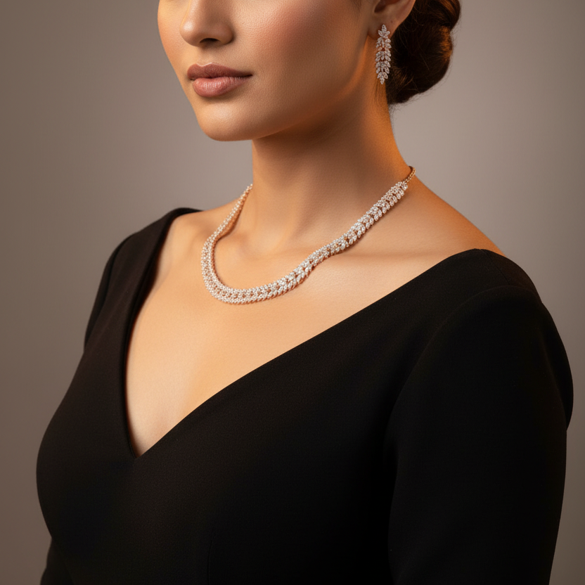 925 Sterling RoseGold Queens Necklace Set