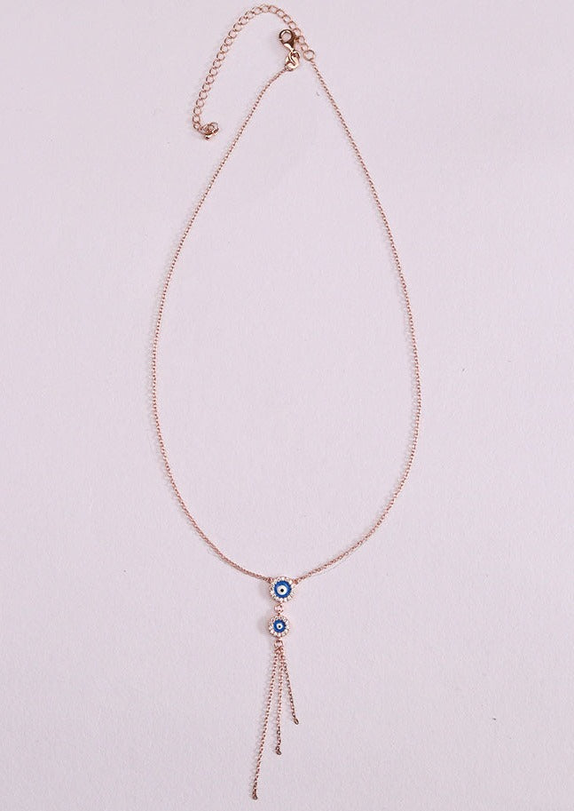 925 Sterling Rose Gold Evil Eye Necklace