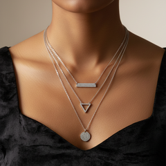 925 Sterling Triple layered TriGeo Necklace