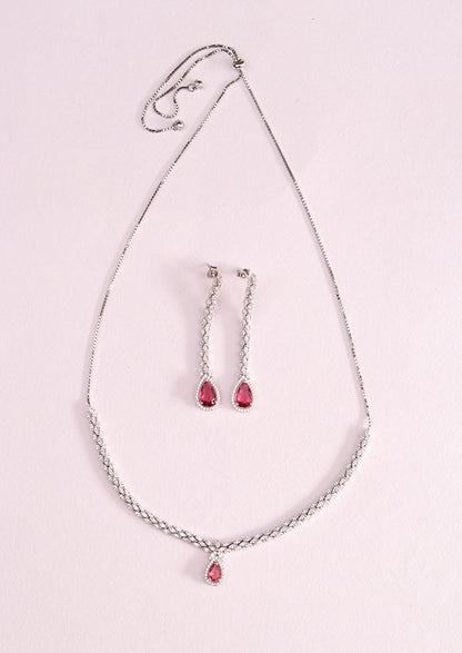 925 Sterling Silver Ruby Red Necklace with Danglers