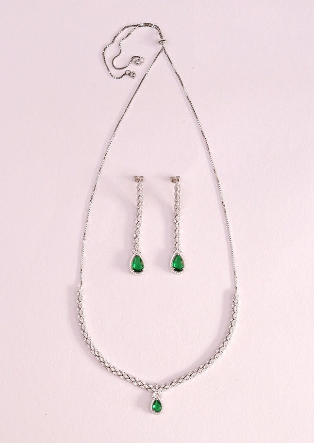 925 Sterling Silver Emerald Green Necklace with Danglers