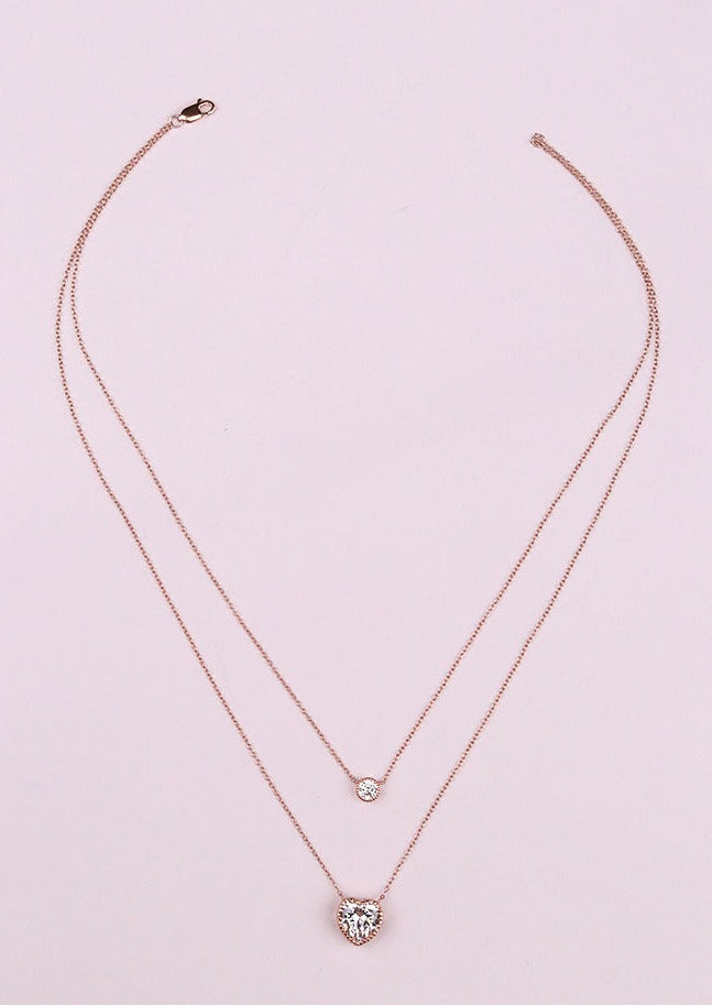 925 Sterling Silver Rose Gold Layered Heart Necklace