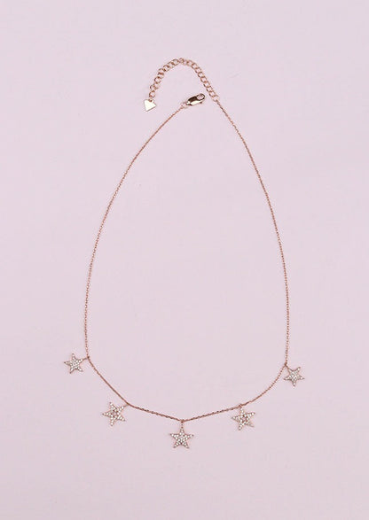 925 Sterling Silver Rose Gold Five Star Necklace