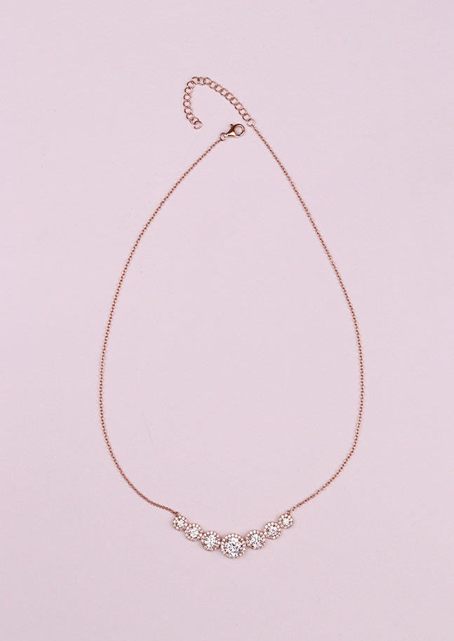 925 Sterling Silver Rose Gold 5 Solitaire Necklace