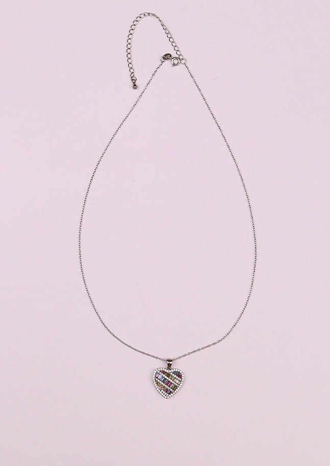 925 Sterling Silver Rainbow Heart Necklace