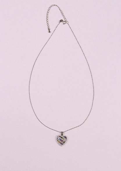 925 Sterling Silver Rainbow Heart Necklace