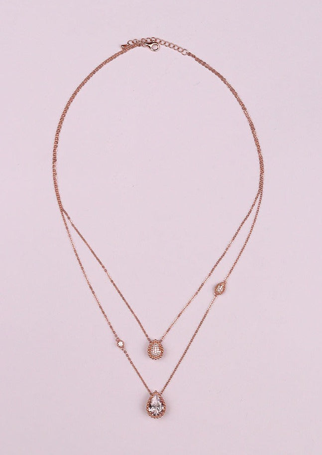 925 Sterling Rose Gold Double Layered Drop Necklace