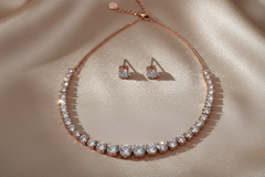 925 Sterling Rose Gold Solitaire Necklace Set