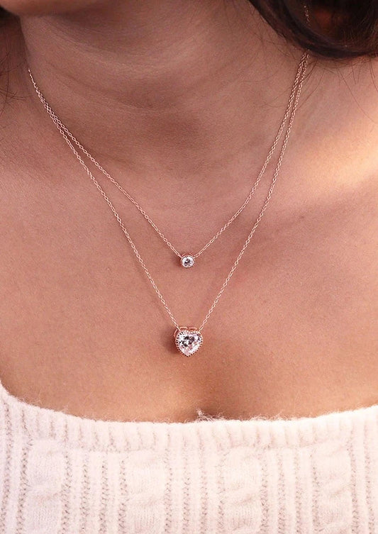 925 Sterling Silver Rose Gold Layered Heart Necklace