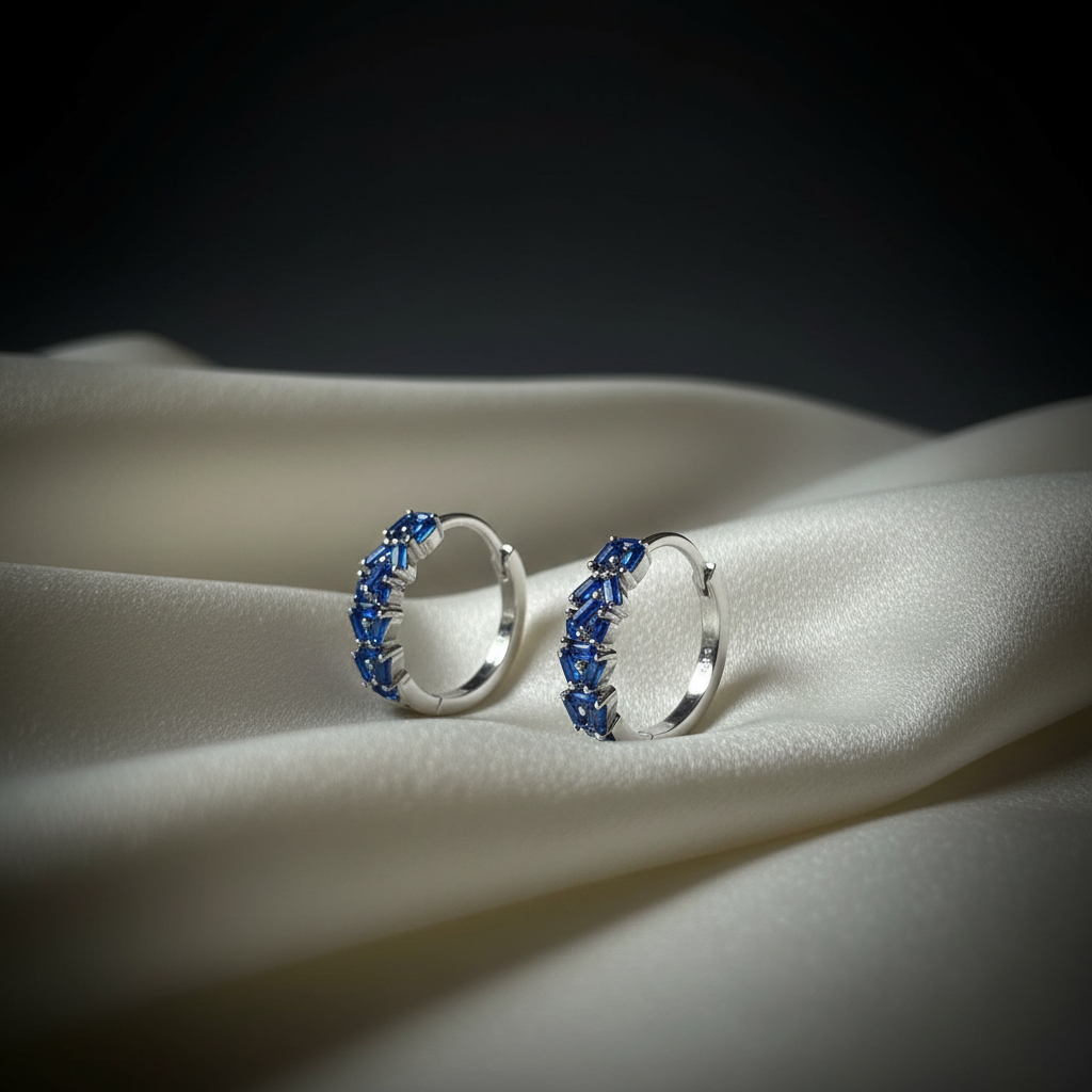 925 Sterling Silver Sapphire Blue Blush Sparkle Hoops