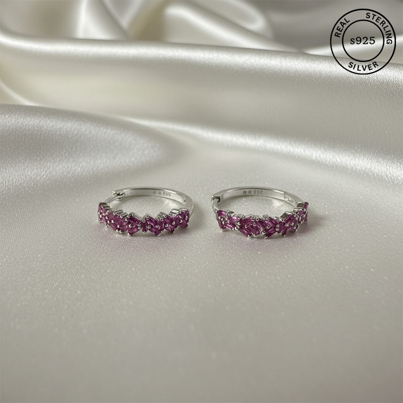 925 Sterling Silver Blush Sparkle Rani Pink Hoops