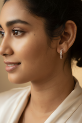 woman wearing 925 sterling silver hoop earring 