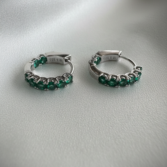 925 Sterling Silver Emerald Green Spark Hoop Earrings