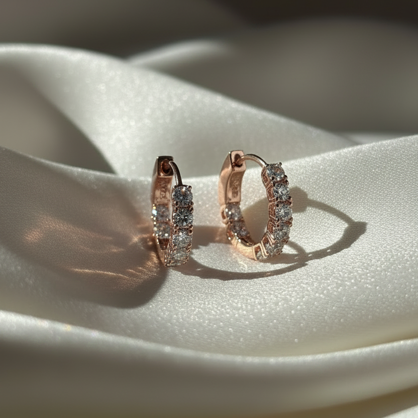 925 Sterling Silver Rosegold Spark Hoop Earrings