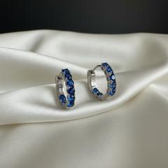 925 Sterling Silver Sapphire Blue Spark Hoop Earrings