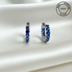 925 Sterling Silver Sapphire Blue Spark Hoop Earrings