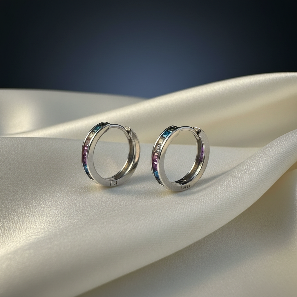 925 Sterling Silver Rainbow Luxe Hoop Earrings