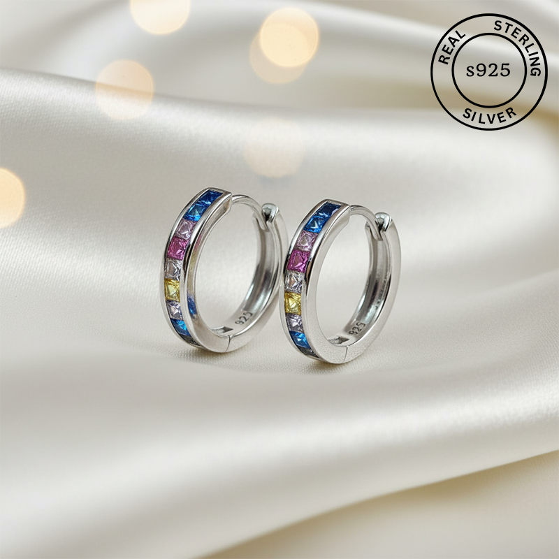 925 Sterling Silver Rainbow Luxe Hoop Earrings
