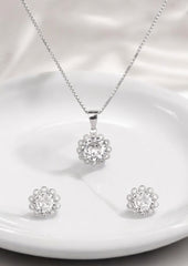 Silver Floral Solitaire Pendant Set