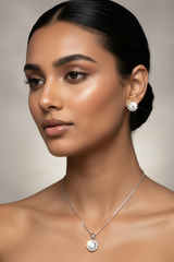 Silver Floral Solitaire Pendant Set