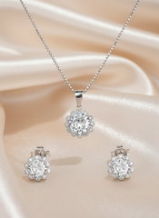 Silver Floral Solitaire Pendant Set