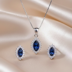 Silver Sapphire Sky Pendant Set