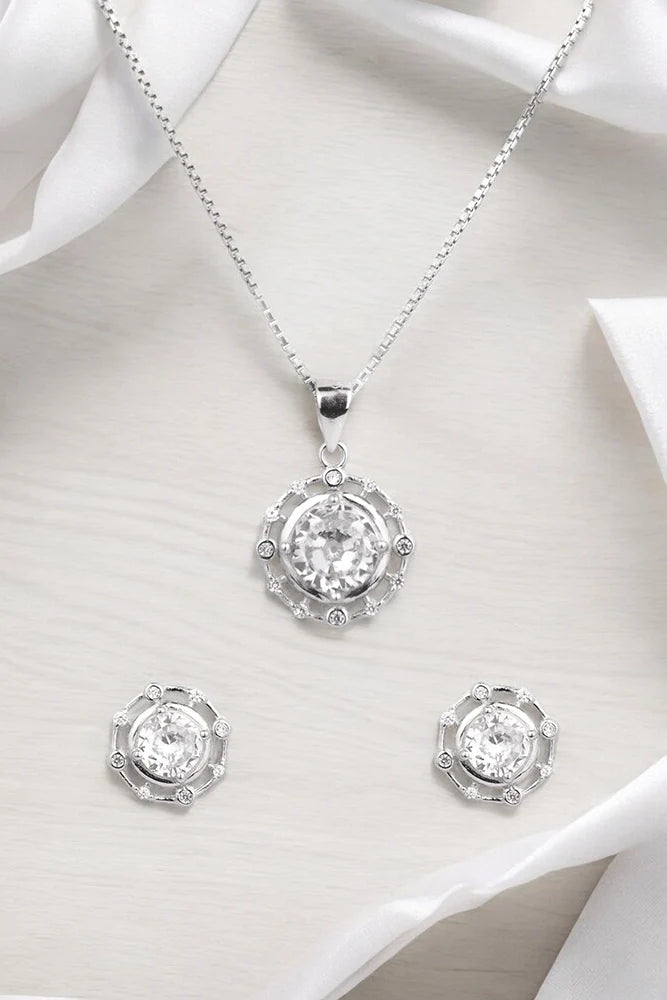 Silver Elegance Solitaire Pendant Set